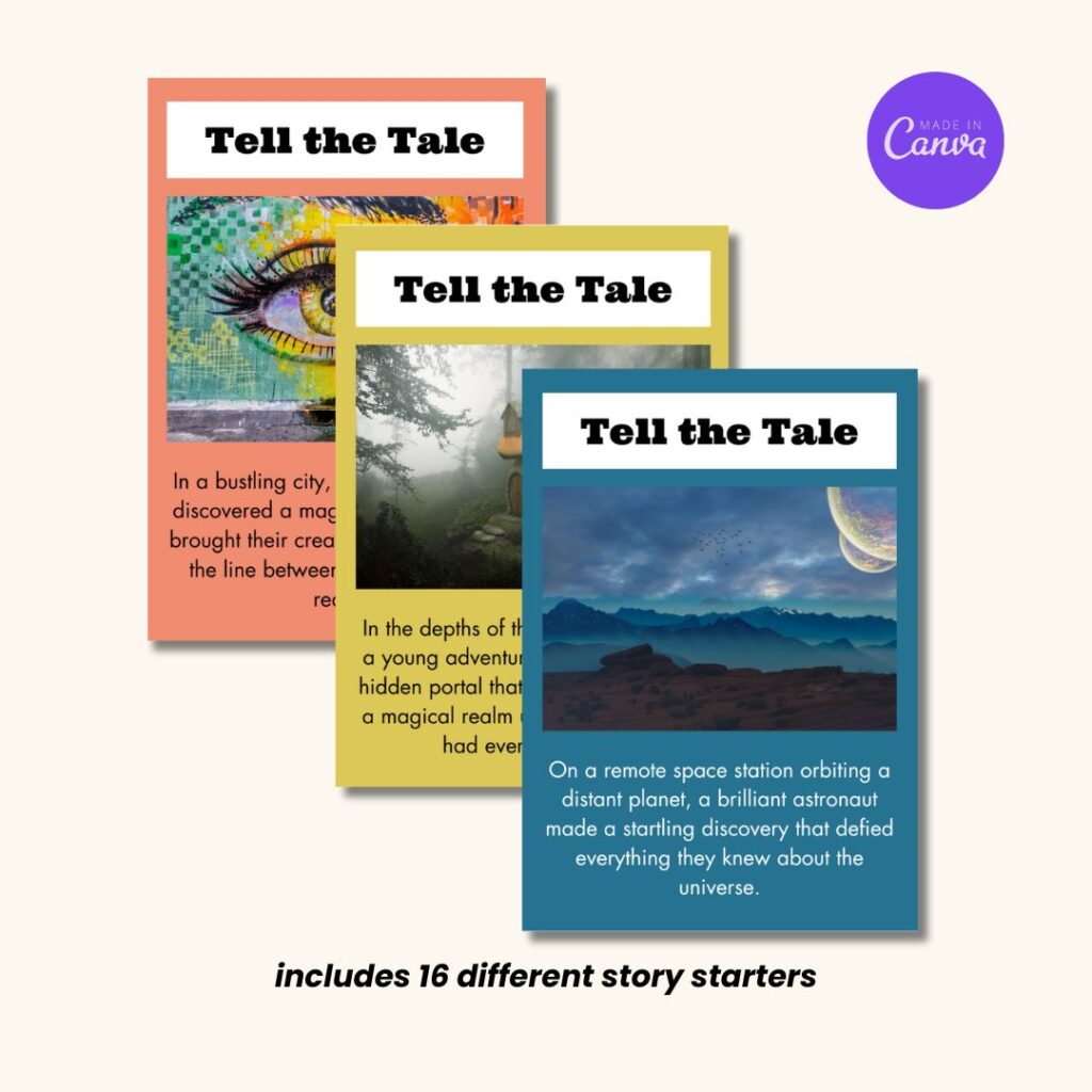 collection of three sci fiction story starter cards template